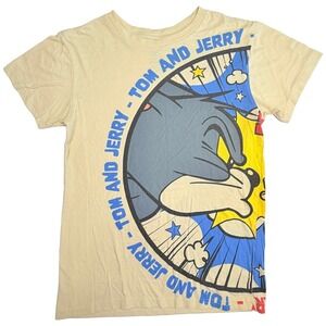 Tom And Jerry Adult Small Graphic T Shirt Yellow Wrap Around Cartoon Print